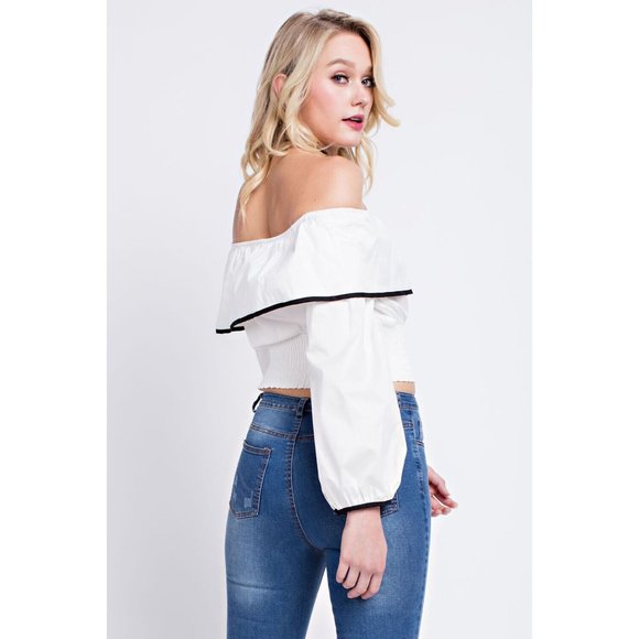 Women's Super Cute Comfy Off Shoulder Top With Contrast Detail Linning & Corset - Picture 6 of 10